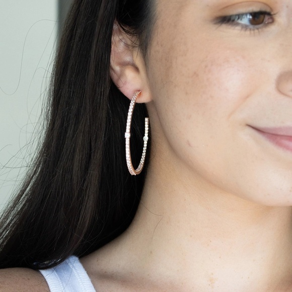 Silver or Gold Pave Diamond CZ Hoop Earrings, Open Back Hoop Earrings - Picture 3 of 11